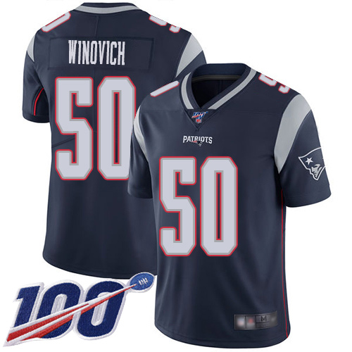 New England Patriots Football #50 100th Limited Navy Blue Men Chase Winovich Home NFL Jersey
